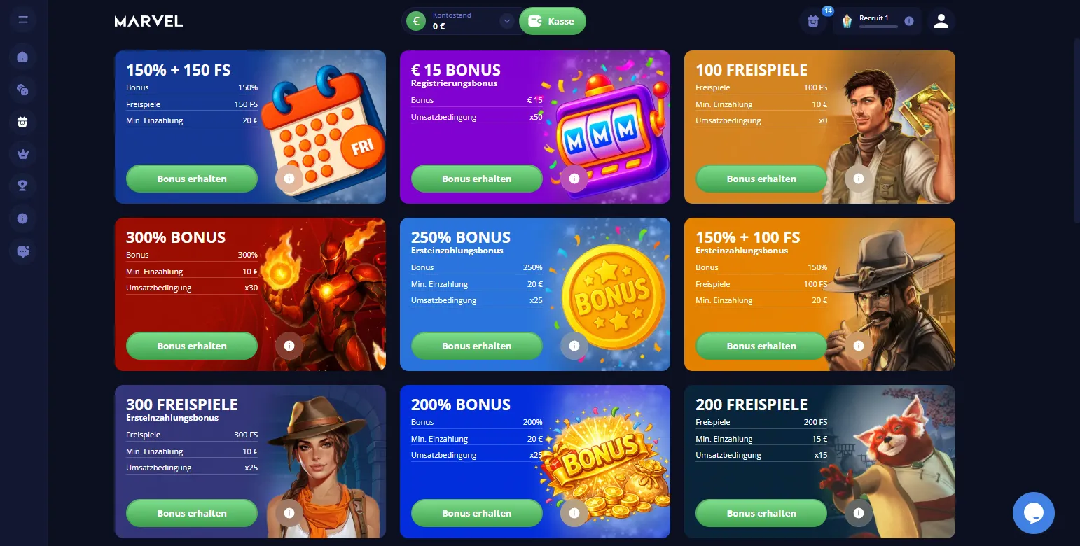 Marvel Casino 15€ Bonus für neue Spieler