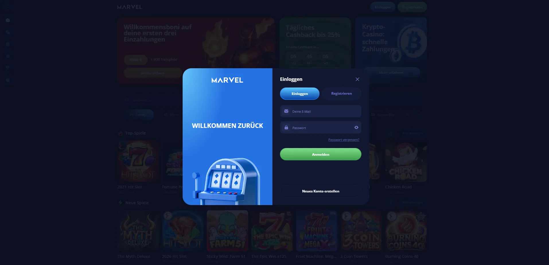 Marvel Kasino Konto – Login und Funktionen