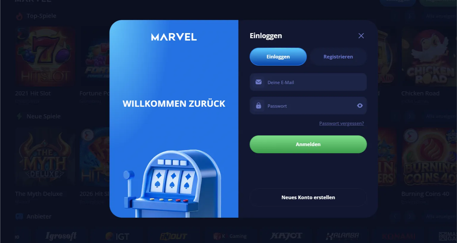 Marvel Kasino – Registrierung und Kontoerstellung